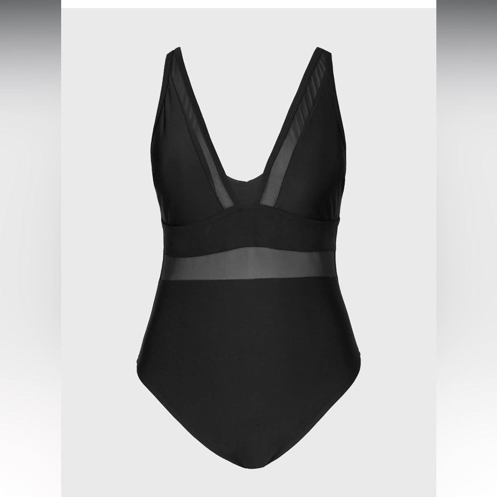 Black Mesh Panel One-Piece Swimsuit 1X